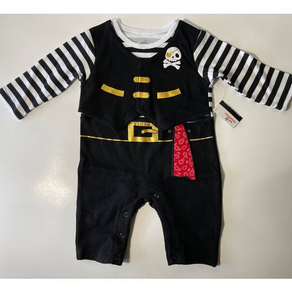 Way To Celebrate Halloween Black White Pirate Coverall Bodysuit 3-6 Months Baby - Picture 7 of 8